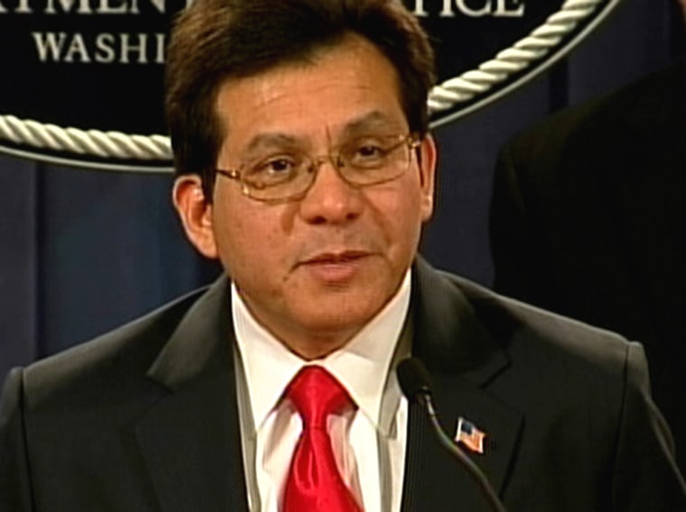 Attorney General Alberto Gonzales talks to reporters about the indictment of three Ohio men who allegedly formulated a terror plot against U.S. military personnel.